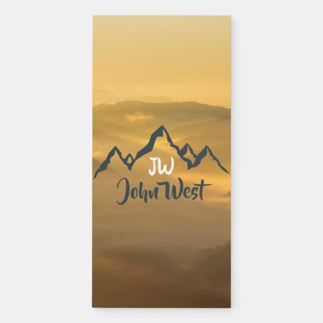 Gold sunrise personalizable mountains monogram magnetic notepad (Front)