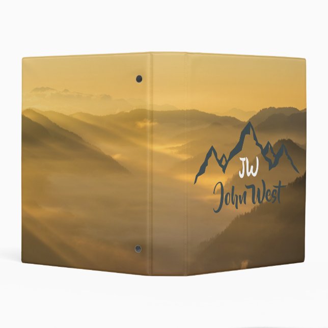 Gold sunrise personalizable mountains monogram mini binder (Background)