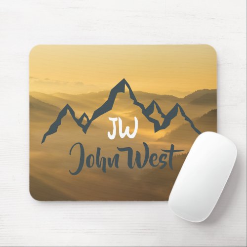 Gold sunrise personalizable mountains monogram mouse pad