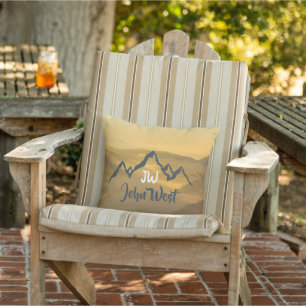 Gold sunrise personalizable mountains monogram outdoor pillow