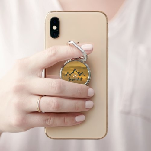 Gold sunrise personalizable mountains monogram phone ring stand