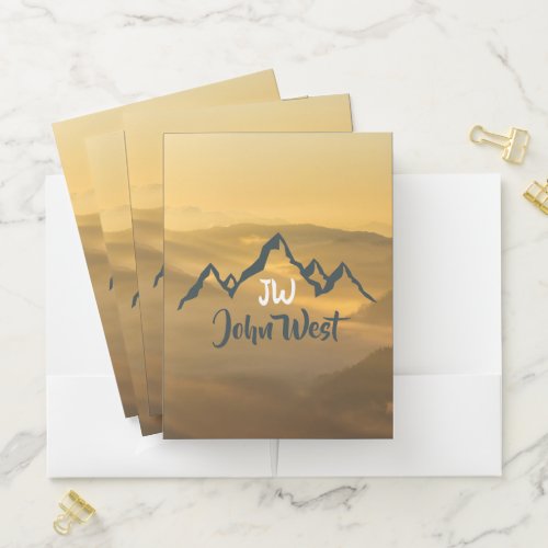 Gold sunrise personalizable mountains monogram pocket folder