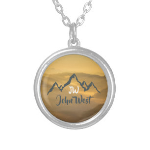 Gold sunrise personalizable mountains monogram silver plated necklace