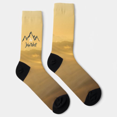 Gold sunrise personalizable mountains monogram socks