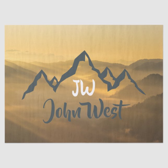 Gold sunrise personalizable mountains monogram tissue paper (Front)