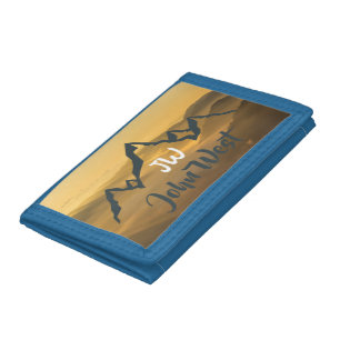 Gold sunrise personalizable mountains monogram tri-fold wallet