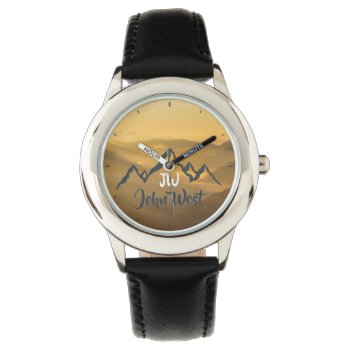 Gold Sunrise Personalizable Mountains Monogram Watch by PatrikLovrin at Zazzle