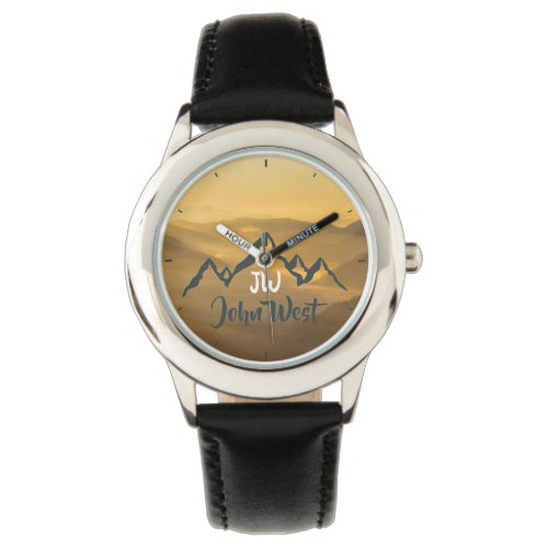 Gold sunrise personalizable mountains monogram watch