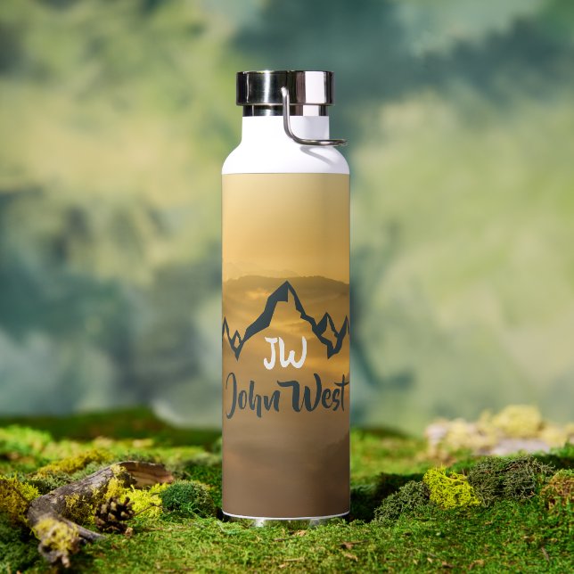 Gold sunrise personalizable mountains monogram water bottle (Outdoor)