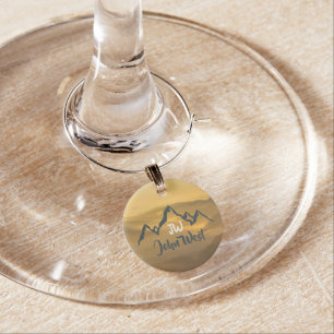 Gold sunrise personalizable mountains monogram wine charm