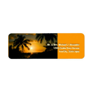 Gold Sunset at Tropical Beach Label
