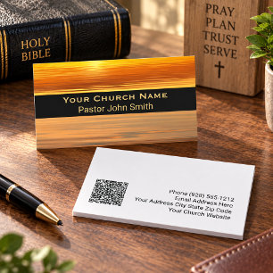 Gold Sunset Reflection Church Pastor QR Code Business Card