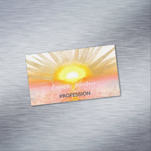 Gold Sunset Sun Mandala Watercolor Sea Business Card Magnet