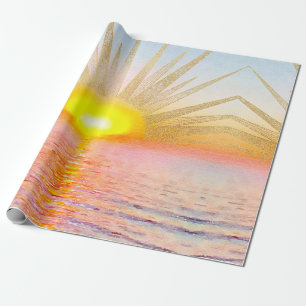 Gold Sunset Sun Mandala Watercolor Sea Wrapping Paper