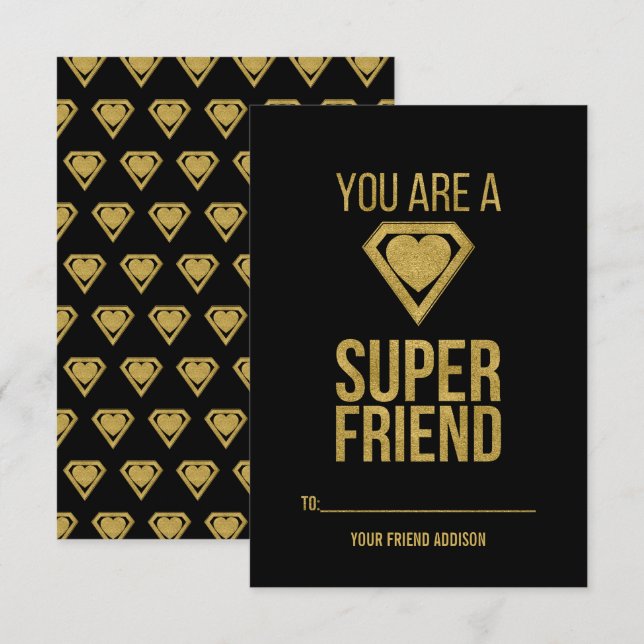 Gold Superhero Friend Classroom Valentine Card (Front/Back)