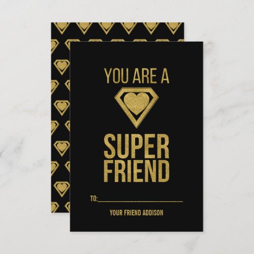 Gold Superhero Friend Classroom Valentine Card