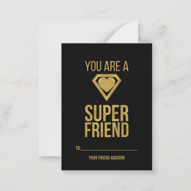 Gold Superhero Friend Classroom Valentine Card (Front)