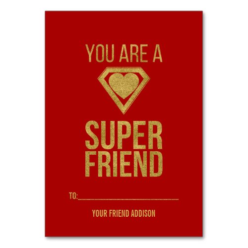 Gold Superhero Friend Classroom Valentine Card Red