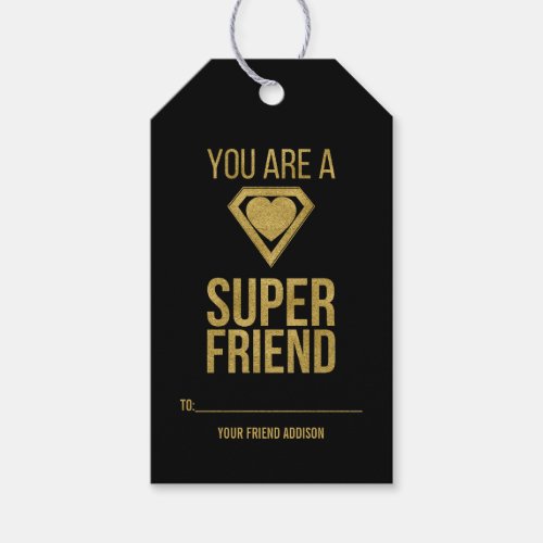 Gold Superhero Friend Classroom Valentine Gift Tag