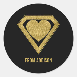 Gold Superhero Friend Valentine Sticker