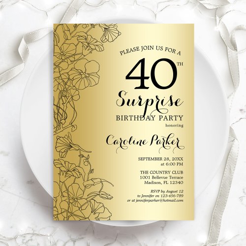 Gold Surprise 40th Birthday Party Invitation