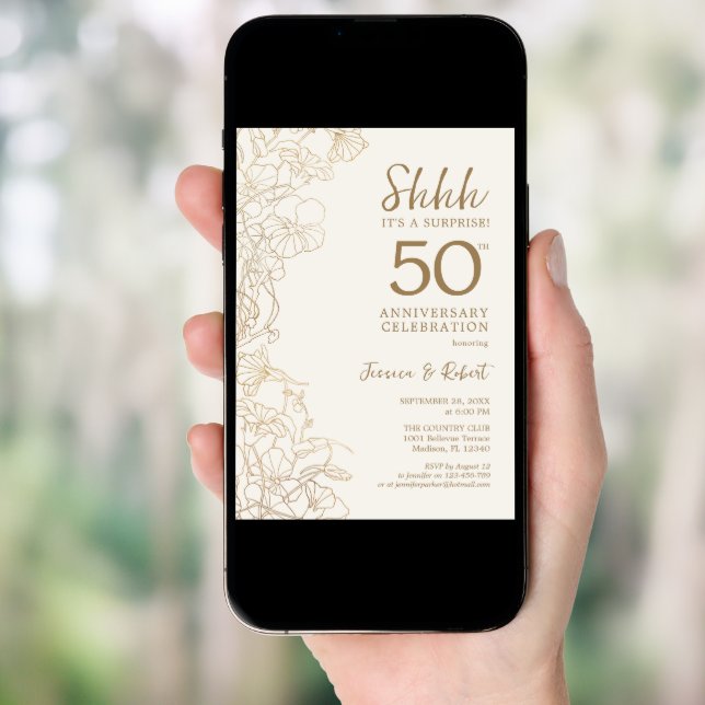 Gold Surprise 50th Anniversary Invitation (Front Digital)