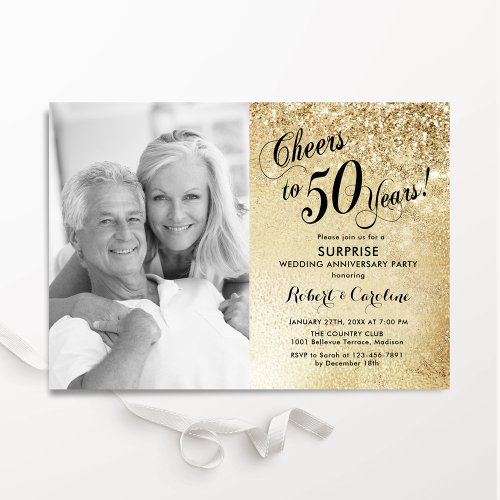 Gold Surprise 50th Anniversary Photo Invitation