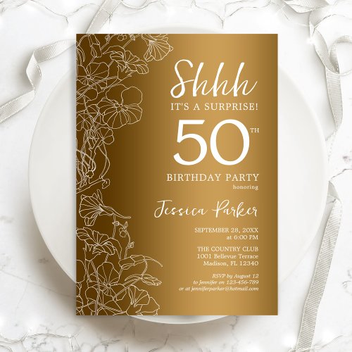 Gold Surprise 50th Birthday Invitation