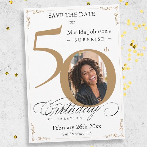 Gold Surprise 50th Birthday Save The Date Invitation