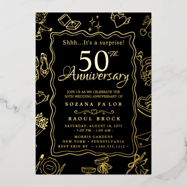 gold Surprise 50th Wedding Anniversary  Foil Invitation (Front)