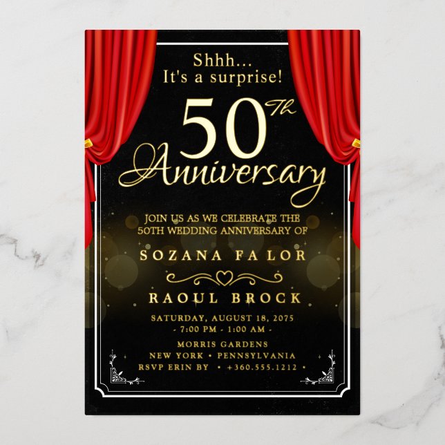 gold Surprise 50th Wedding Anniversary  Foil Invitation (Front)