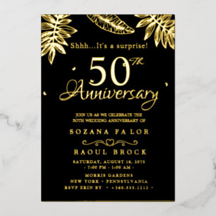 gold Surprise 50th Wedding Anniversary  Foil Invitation