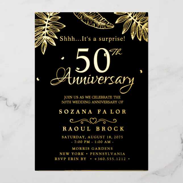 gold Surprise 50th Wedding Anniversary Foil Invitation | Zazzle