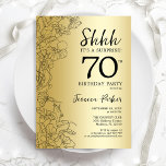 Gold Surprise 70th Birthday Invitation<br><div class="desc">Gold Surprise 70th Birthday Party Invitation. Glam feminine design featuring botanical accents and typography script font. Simple floral invite card perfect for a stylish female surprise bday celebration. Can be customized to any age. Printed Zazzle invitations or instant download digital template.</div>