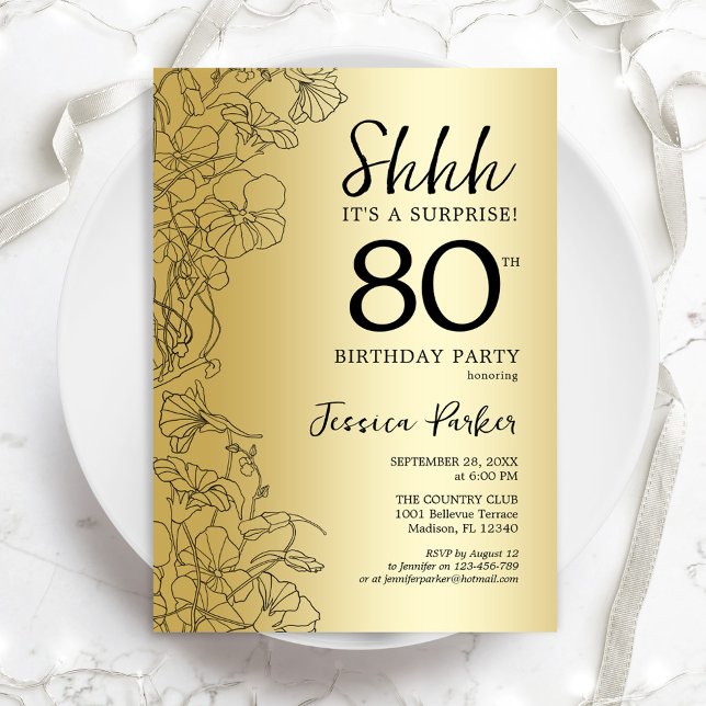 Gold Surprise 80th Birthday Invitation (Creator Uploaded)