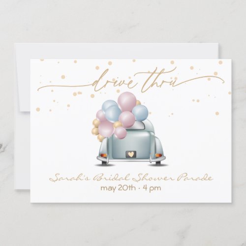 Gold Surprise Drive Through Bridal Shower Parade Invitation