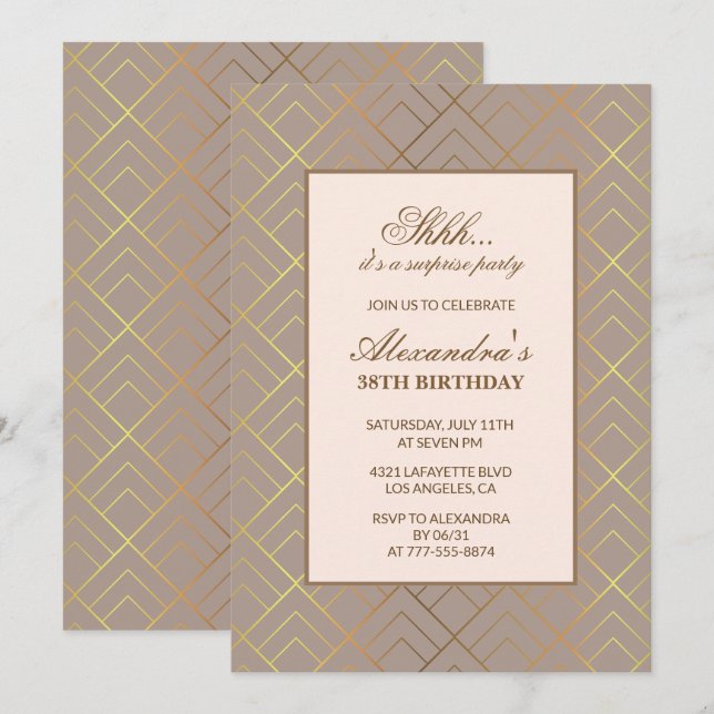 Gold Surprise party 38th birthday invitation  (Front/Back)