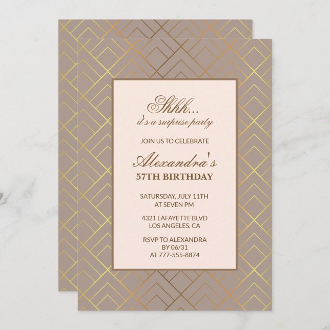 Gold Surprise party 57th birthday invitation  (Front/Back)
