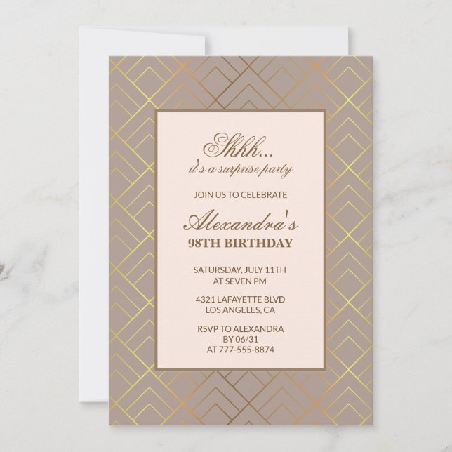 Gold Surprise party 98th birthday Invitation (Front)
