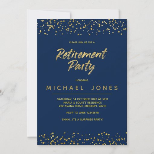 Gold Surprise retirement party invitation card | Zazzle