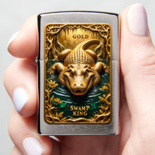 Gold Swamp King Alligator Ambush Zippo Lighter