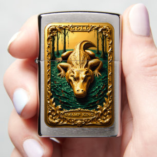 Gold Swamp King Alligator Bayou Zippo Lighter