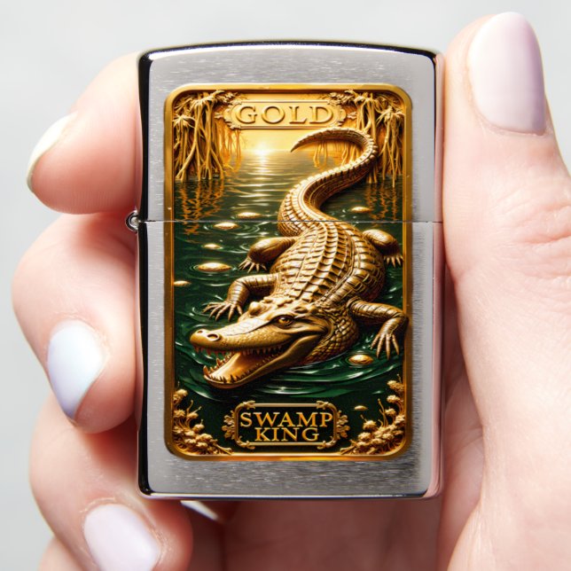 Gold Swamp King Delta Gator Zippo Lighter (In Hand)