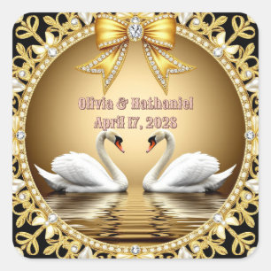 Gold Swan Wedding Name Decor 💍 Square Sticker