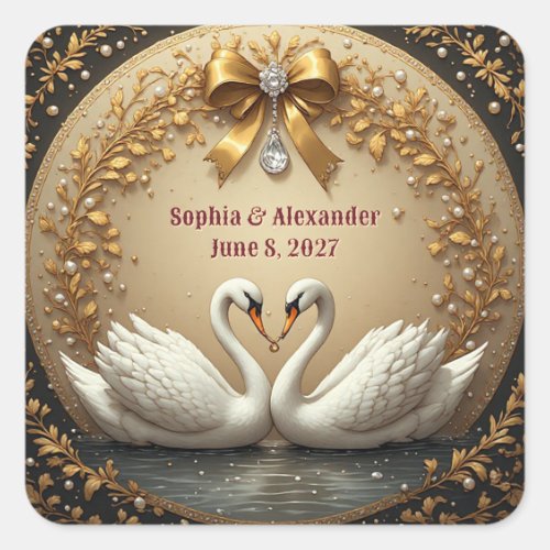 廉 Gold Swan Wedding With Romantic Band ✨ Square Sticker