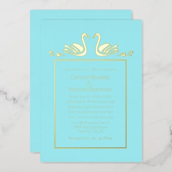 Gold Swans Aqua Wedding Foil Invitation by Myweddingday at Zazzle
