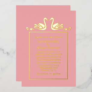 Gold Swans Coral Wedding Foil  Invitation