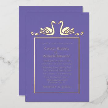 Gold Swans Lavender Wedding Foil Invitation by Myweddingday at Zazzle
