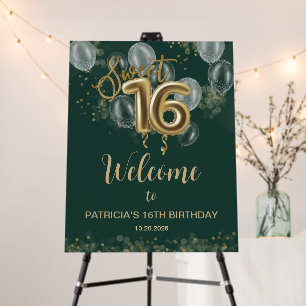 Gold Sweet 16 Balloons Emerald Green Welcome Sign