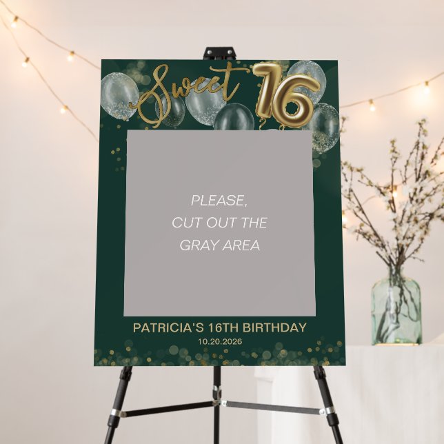Gold Sweet 16 Balloons Photo Prop Emerald Green Foam Board (In Situ (Stand))